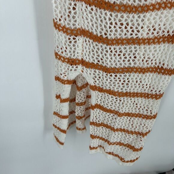 Cato Open Knit Crochet Duster Cardigan Open Front Stripe White Brown Size 22/24W - Picture 5 of 11